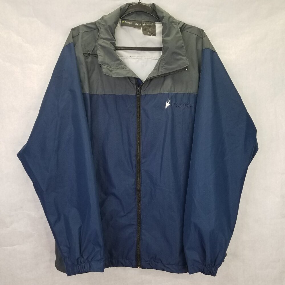 Frogg Toggs Jacket Men L Blue Gray Nylon Hooded Full Zip Rain Coat Windbreaker